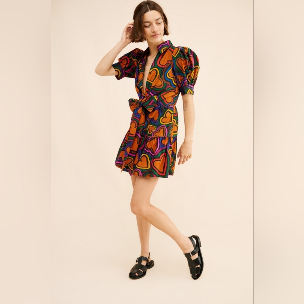Anthropologie X Farm Rio Heart Tie Front Mini Dress - Picture 2 of 4